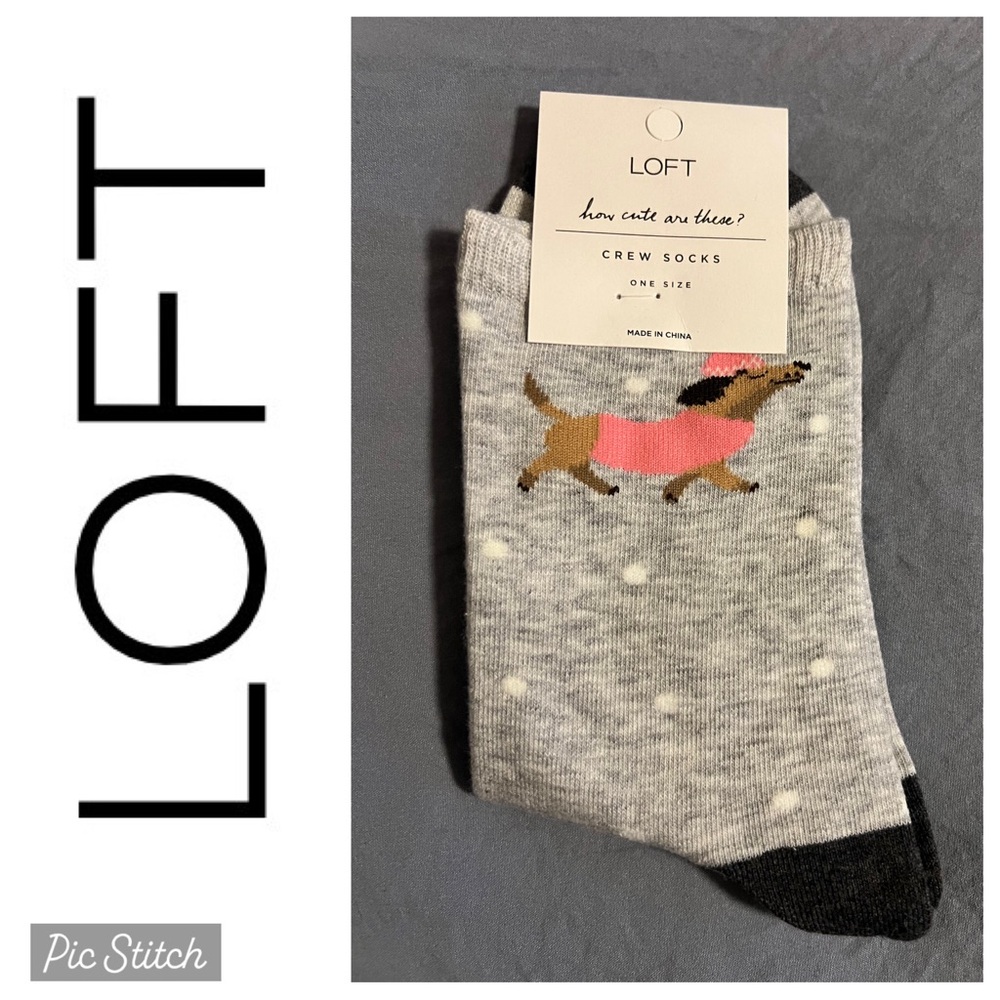 NWT Adorable LOFT Gray and white crew socks, Cute dog decoration.